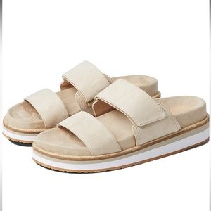 Cole Haan Cloudfeel Slide suede double strap sandals Sesame khaki 32mm size 8